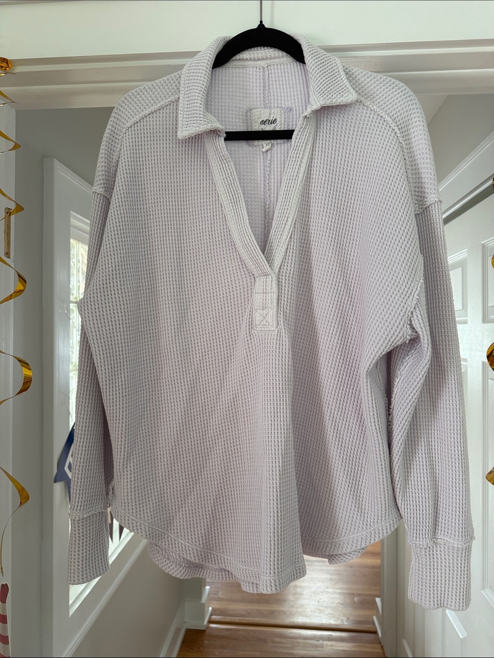 aerie Lavender Waffle-Knit Pullover Collar Top